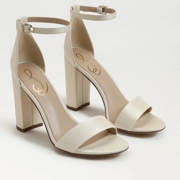 NWOB!! Sam Edelman - YARO BLOCK HEEL SANDAL - Pearl Ivory Silk - Size 9 - Picture 1 of 8